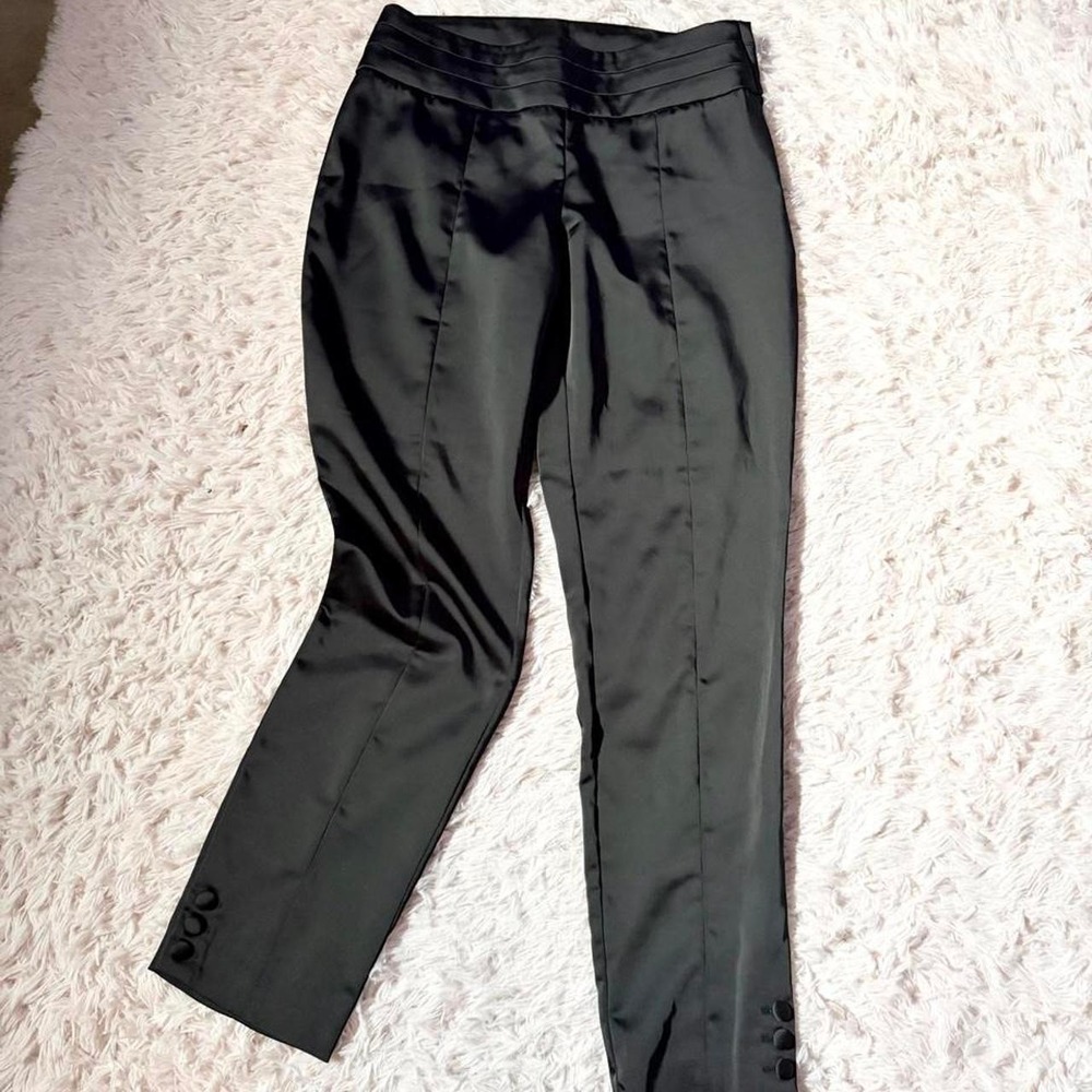 Black Silky Satin Tailored Pleated Dress Professional Ankle Pants Womens 10